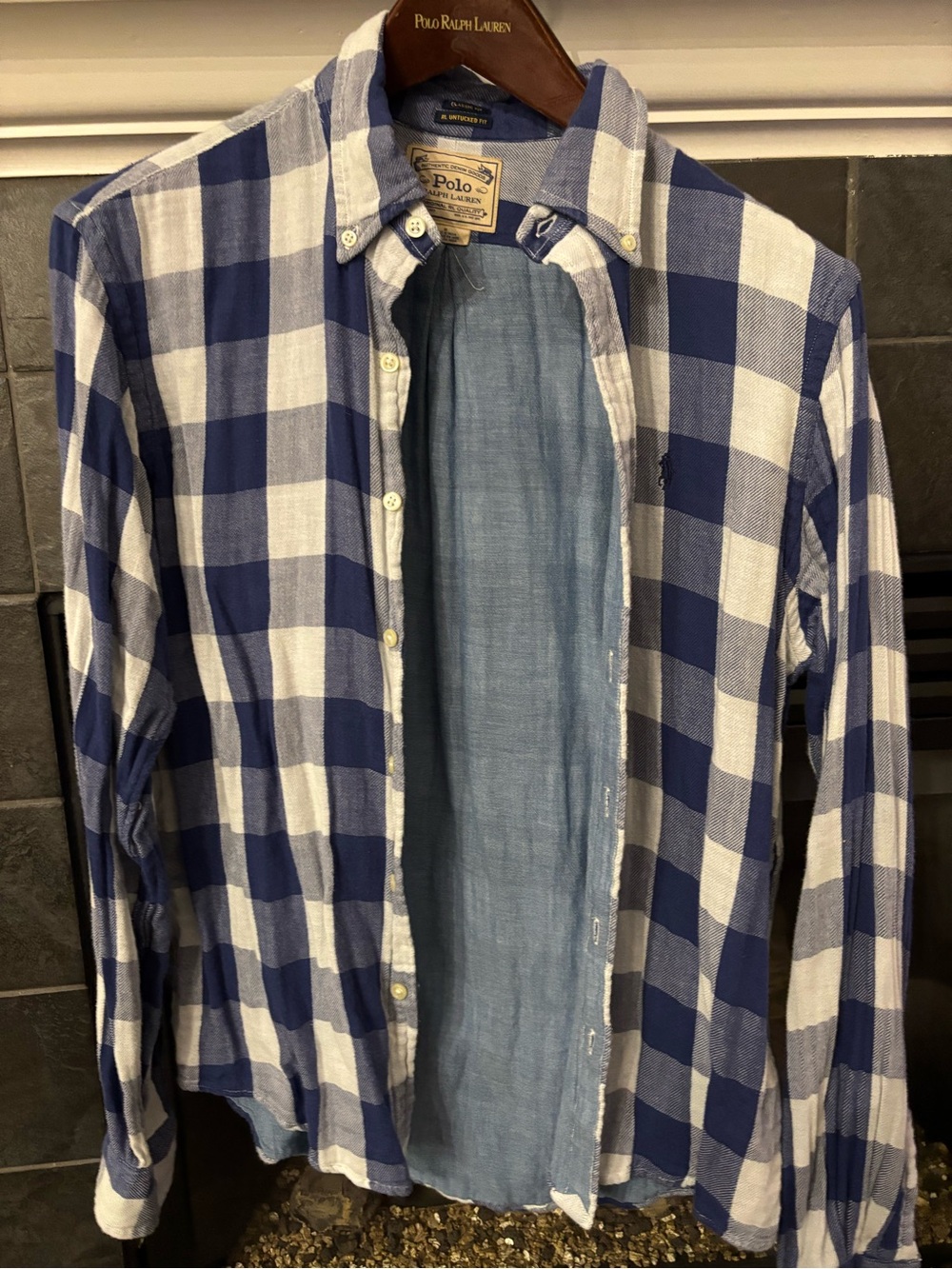 Polo by Ralph Lauren Navy and White Buffalo Check double faced Button-Down Shirt